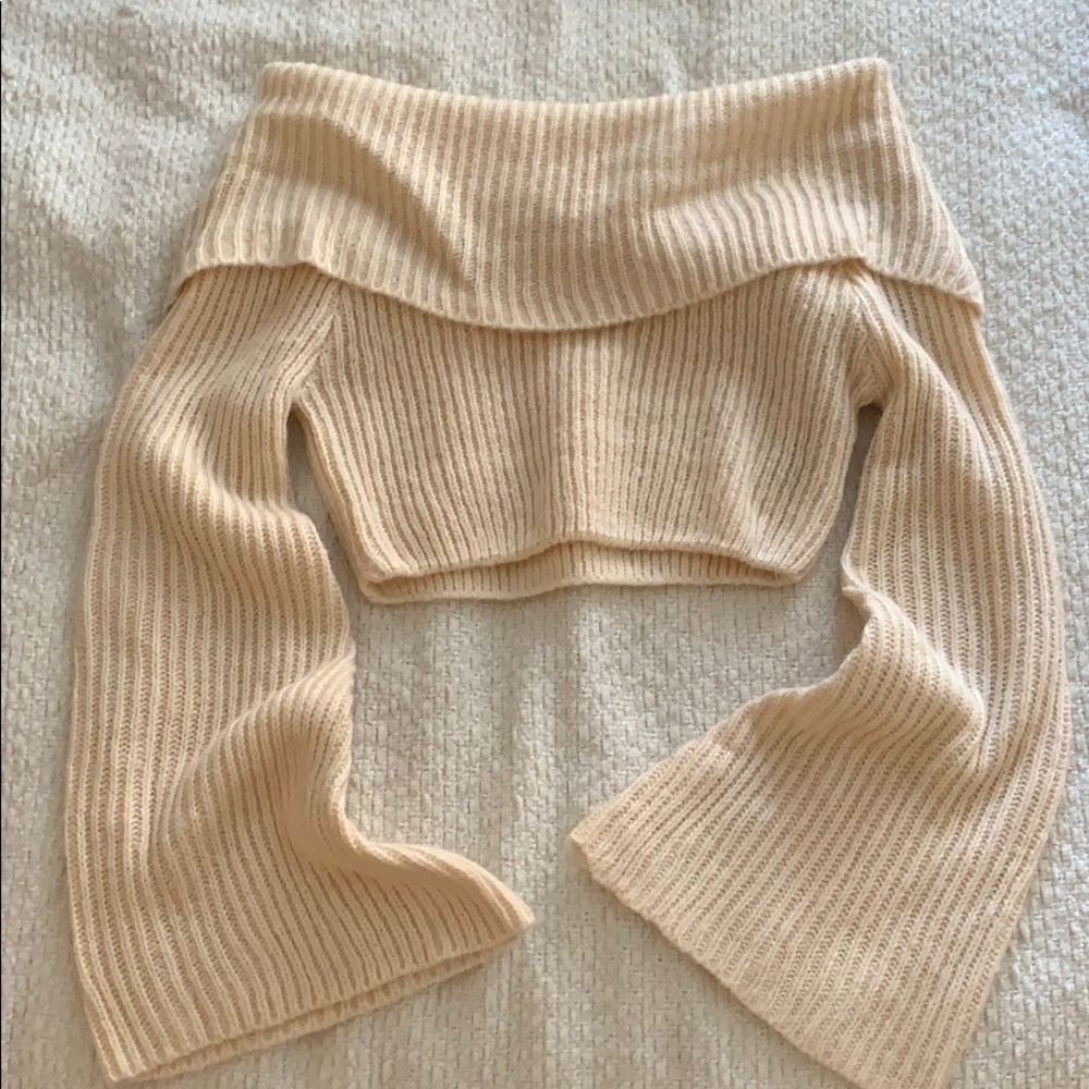 off the shoulder flare sleeve sweater